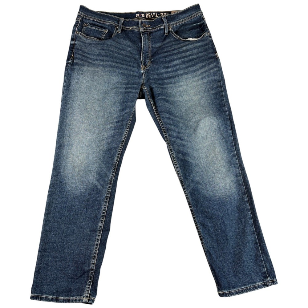 Devil-Dog Dungarees Athletic Jeans Mens 38x30 Denim‎ Blue Faded Rugged Workwear